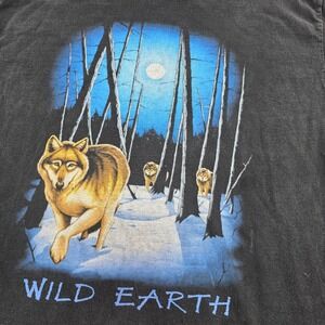 Vintage Wild Earth Wolf Graphic T-Shirt XL Black Nature Tee‎ USA